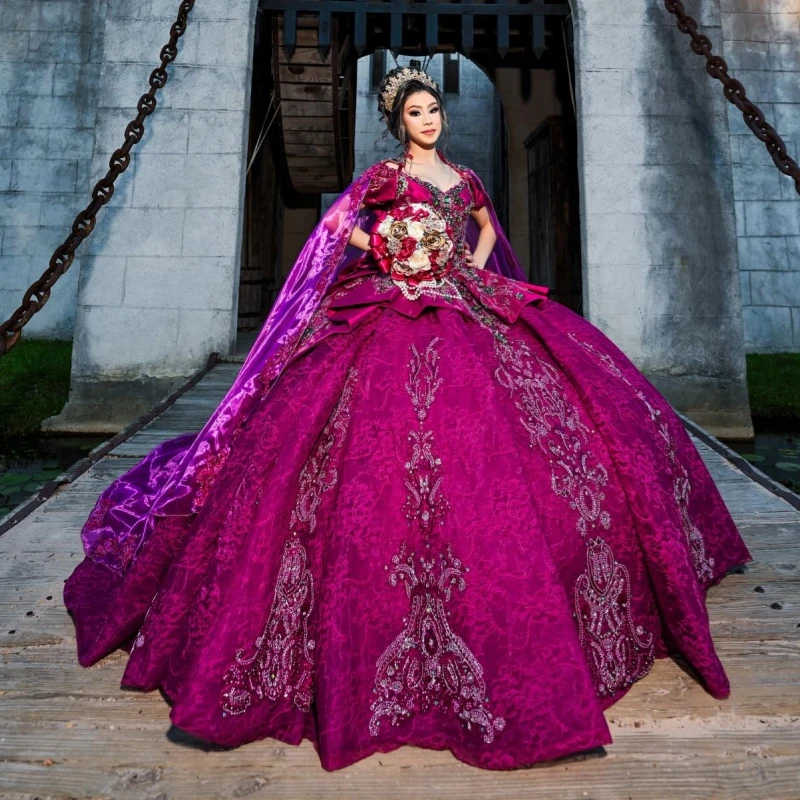 Rose Red Shiny Quinceanera Dresses Off The Shoulder Sequin Applique Lace Beading Crystal Tull With Cape Party Birthday Sweet 16
Rose Red Shiny Quinceanera Dresses Off The Shoulder Sequin Applique Lace Beading Crystal Tull With Cape Party Birthday Sweet 16