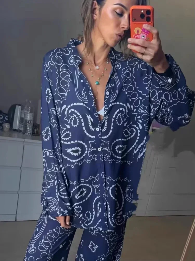 Printing Shirt Two Piece Set Full Sleeves Single Breasted Blouse Pants Casual Vacation Outfit for Women
Printing Shirt Two Piece Set Full Sleeves Single Breasted Blouse Pants Casual Vacation Outfit for Women