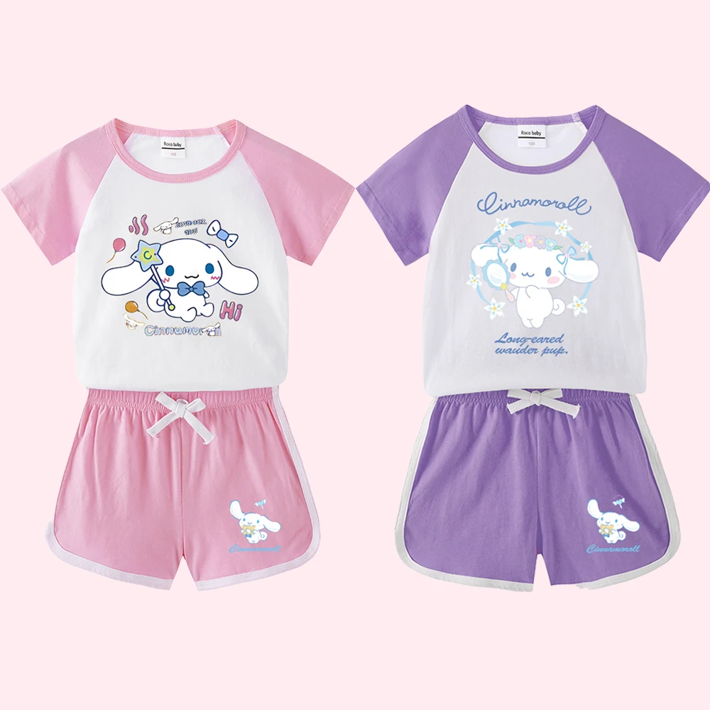 Детские футболки и шорты Sanrios Cinnamoroll, летние комплекты одежды в Корейском стиле, спортивная одежда для девочек, короткие шорты с коротким рукавом
Детские футболки и шорты Sanrios Cinnamoroll, летние комплекты одежды в Корейском стиле, спортивная одежда для девочек, короткие шорты с коротким рукавом
