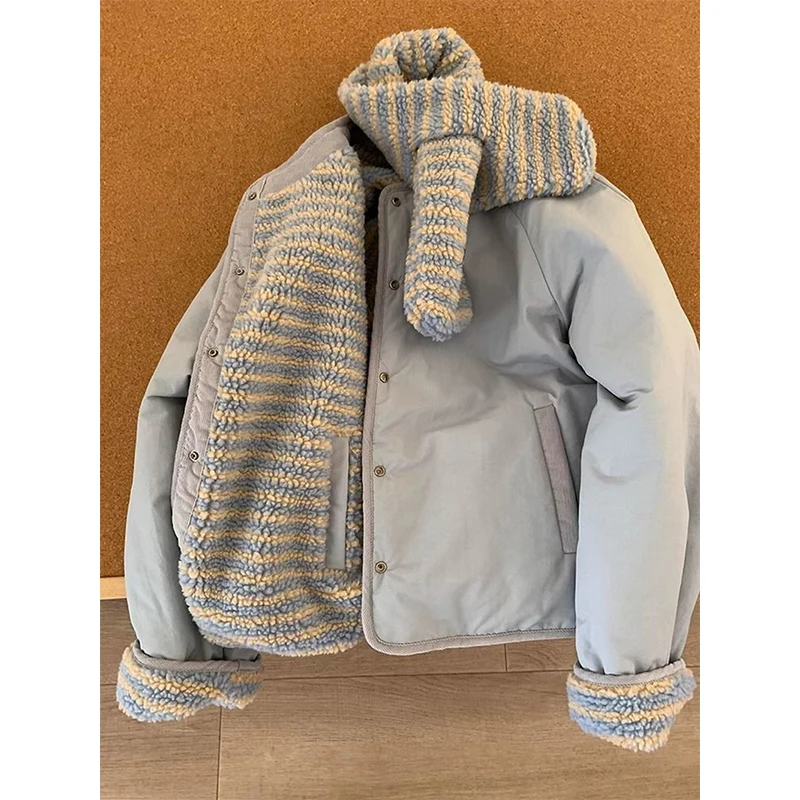 With Scarf Parkas Women Fashion Lamb Wool Patchwork Puffer Jacket Korean Fleece Down Coats Winter Cotton Padded Outerwears
With Scarf Parkas Women Fashion Lamb Wool Patchwork Puffer Jacket Korean Fleece Down Coats Winter Cotton Padded Outerwears