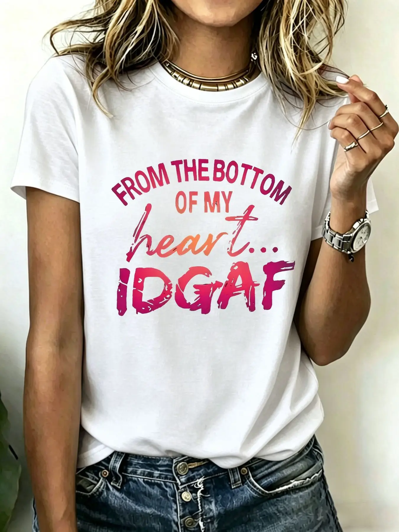 180-gram pure cotton Plus-size women's T-shirt, "FROM THE BOTTOM OF MY heart... IDGAF" bold colorful print, comfortable breat
180-gram pure cotton Plus-size women's T-shirt, "FROM THE BOTTOM OF MY heart... IDGAF" bold colorful print, comfortable breat