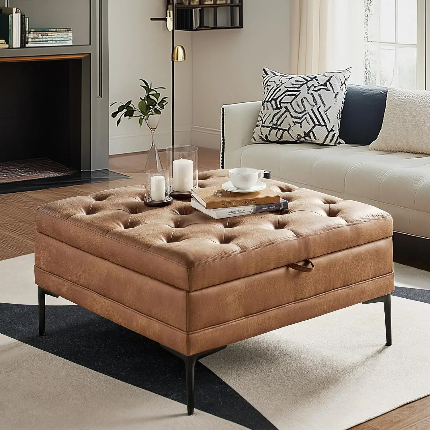 Faux Leather Coffee Table, 36.5" Square Storage Ottoman with Metal Legs, Button-Tufted Coffee Table with Storage for Living Room
Faux Leather Coffee Table, 36.5" Square Storage Ottoman with Metal Legs, Button-Tufted Coffee Table with Storage for Living Room