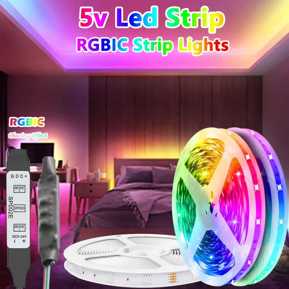 DC5V LED Strip Light USB RGBIC Strip Lights Flexible Lamp Tape With Remote Control For TV Backlight Home Room Party Decoration
DC5V LED Strip Light USB RGBIC Strip Lights Flexible Lamp Tape With Remote Control For TV Backlight Home Room Party Decoration