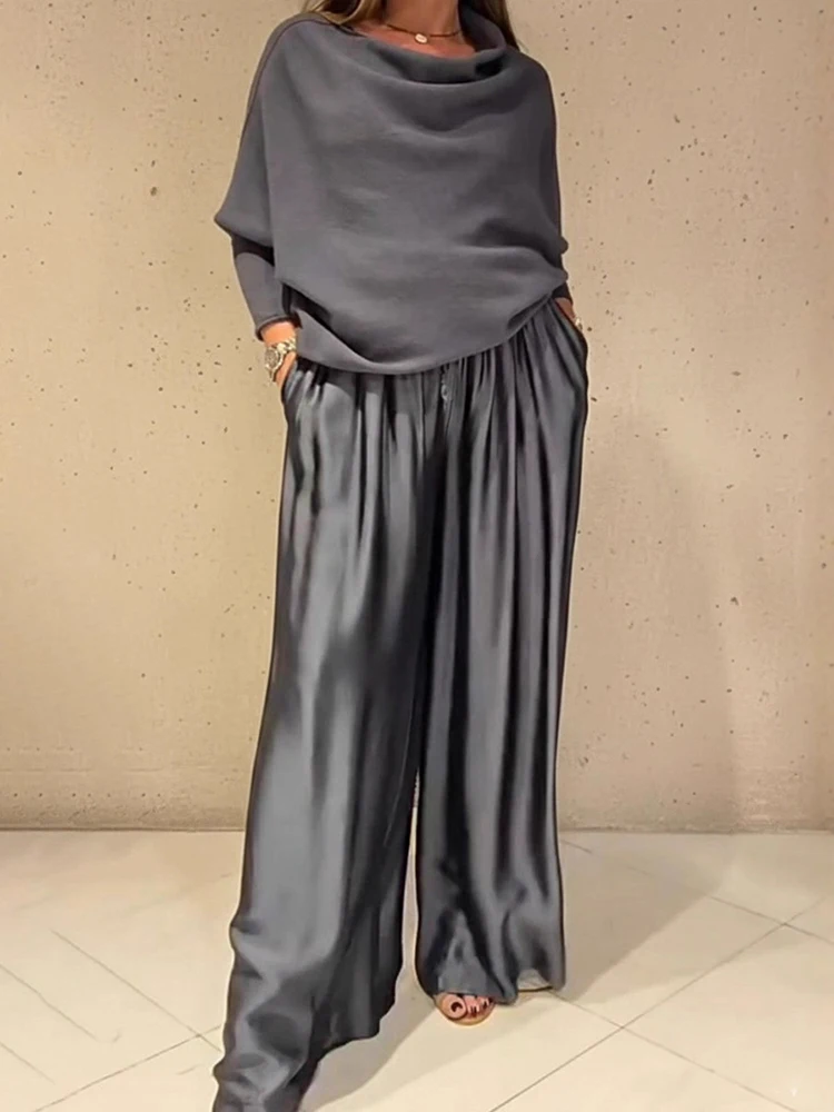 Elegant Off Shoulder Top and Wide Leg Pants Two Piece Sets Vintage Autumn Office Loose Suit Casual High Street Pleated Outfits
Elegant Off Shoulder Top and Wide Leg Pants Two Piece Sets Vintage Autumn Office Loose Suit Casual High Street Pleated Outfits