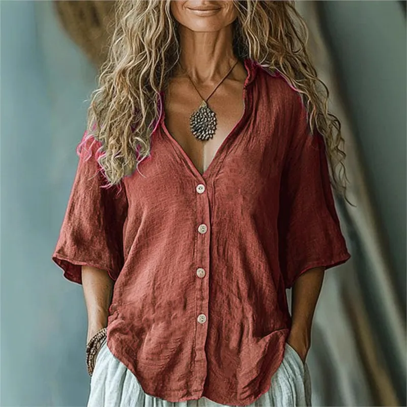 Women's Linen Shirt 2026 Summer Women's New Style Of Five-point Sleeve Single-breasted Shirt Fashion Vintage Casual Top Shirts
Women's Linen Shirt 2026 Summer Women's New Style Of Five-point Sleeve Single-breasted Shirt Fashion Vintage Casual Top Shirts