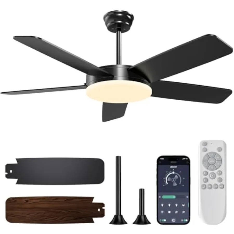 45 Inch Ceiling Fans with Lights and Remote/APP Quick Install 3CCT 6 Speeds Reversible Dimmable Black Low Profile Ceiling Fan w
45 Inch Ceiling Fans with Lights and Remote/APP Quick Install 3CCT 6 Speeds Reversible Dimmable Black Low Profile Ceiling Fan w