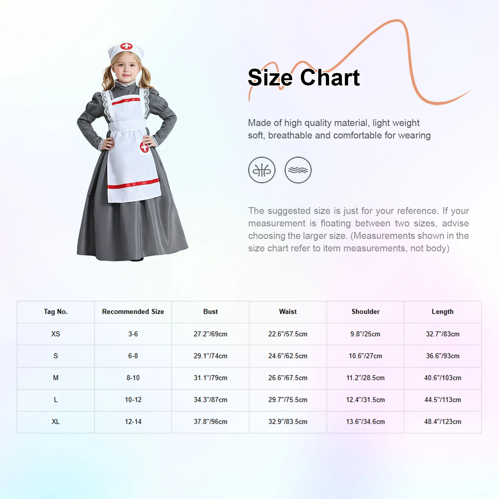 Girls Nursing Uniform Fancy Dress Set Lace Trim Apron Headscarf Nurse Maid Costume for Halloween Cosplay Role Play Stage Party
Girls Nursing Uniform Fancy Dress Set Lace Trim Apron Headscarf Nurse Maid Costume for Halloween Cosplay Role Play Stage Party