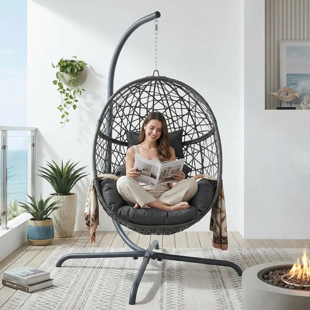 Swing Egg Chair with Stand, Bird Cage Patio Hanging Chair with Cushion, Large Swinging Chairs Indoor Outdoor, All-Weather 350lbs
Swing Egg Chair with Stand, Bird Cage Patio Hanging Chair with Cushion, Large Swinging Chairs Indoor Outdoor, All-Weather 350lbs
