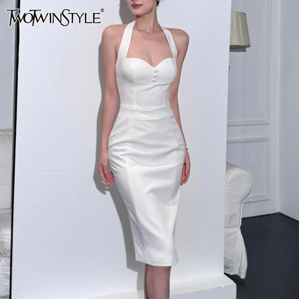 TWOTWINSTYLE Solid Slimming Dresses for Women Square Neck Sleeveless High Waist Temperament Dress Female New
TWOTWINSTYLE Solid Slimming Dresses for Women Square Neck Sleeveless High Waist Temperament Dress Female New
