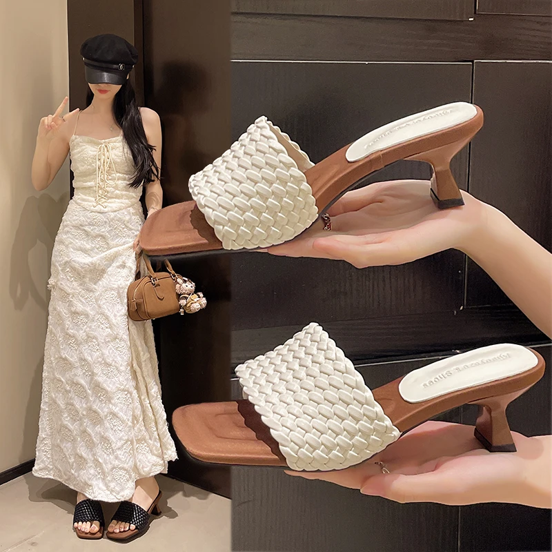 Woven Square-Toe High Heel Summer Slippers for Women, Versatile Outdoor Wear, Open-Toe, Single Strap, Elegant Commuter Mules
Woven Square-Toe High Heel Summer Slippers for Women, Versatile Outdoor Wear, Open-Toe, Single Strap, Elegant Commuter Mules