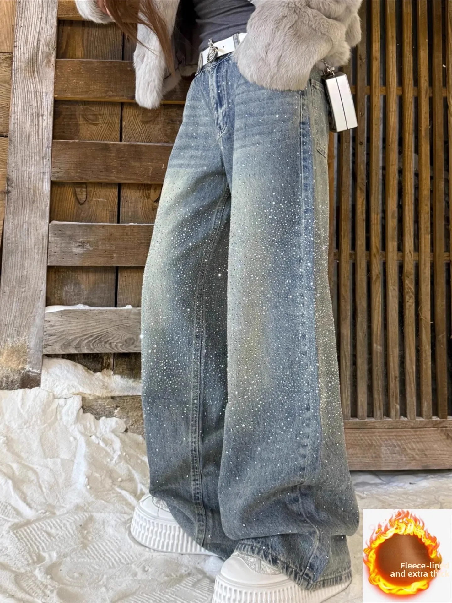 Faionable Glittering Fce Lined Denim Jeans Women's Heavy Du Wide Leg Long Pants High Waist Button Closure Color
Faionable Glittering Fce Lined Denim Jeans Women's Heavy Du Wide Leg Long Pants High Waist Button Closure Color