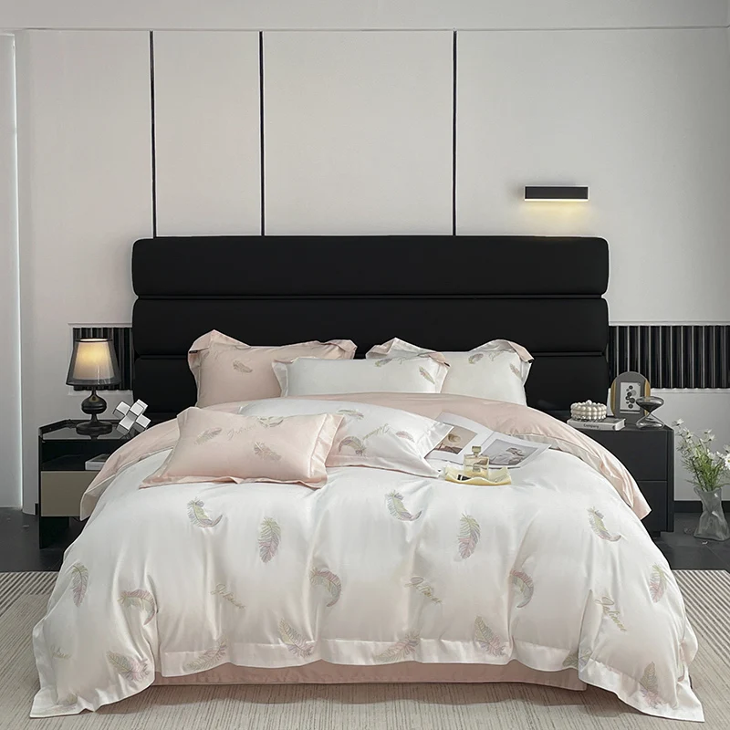 White Pink Feather Embroidery Cotton Bedding Set, Duvet Cover, Linen Fitted Sheet, Pillowcases, Home Textile
White Pink Feather Embroidery Cotton Bedding Set, Duvet Cover, Linen Fitted Sheet, Pillowcases, Home Textile