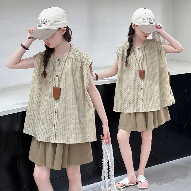Children Outfits Fashion New Summer 6-16 Years Girls Blouse Shirt+Shorts 2 Pcs Sets Solid Color Teenager Students Casual Suits
Children Outfits Fashion New Summer 6-16 Years Girls Blouse Shirt+Shorts 2 Pcs Sets Solid Color Teenager Students Casual Suits