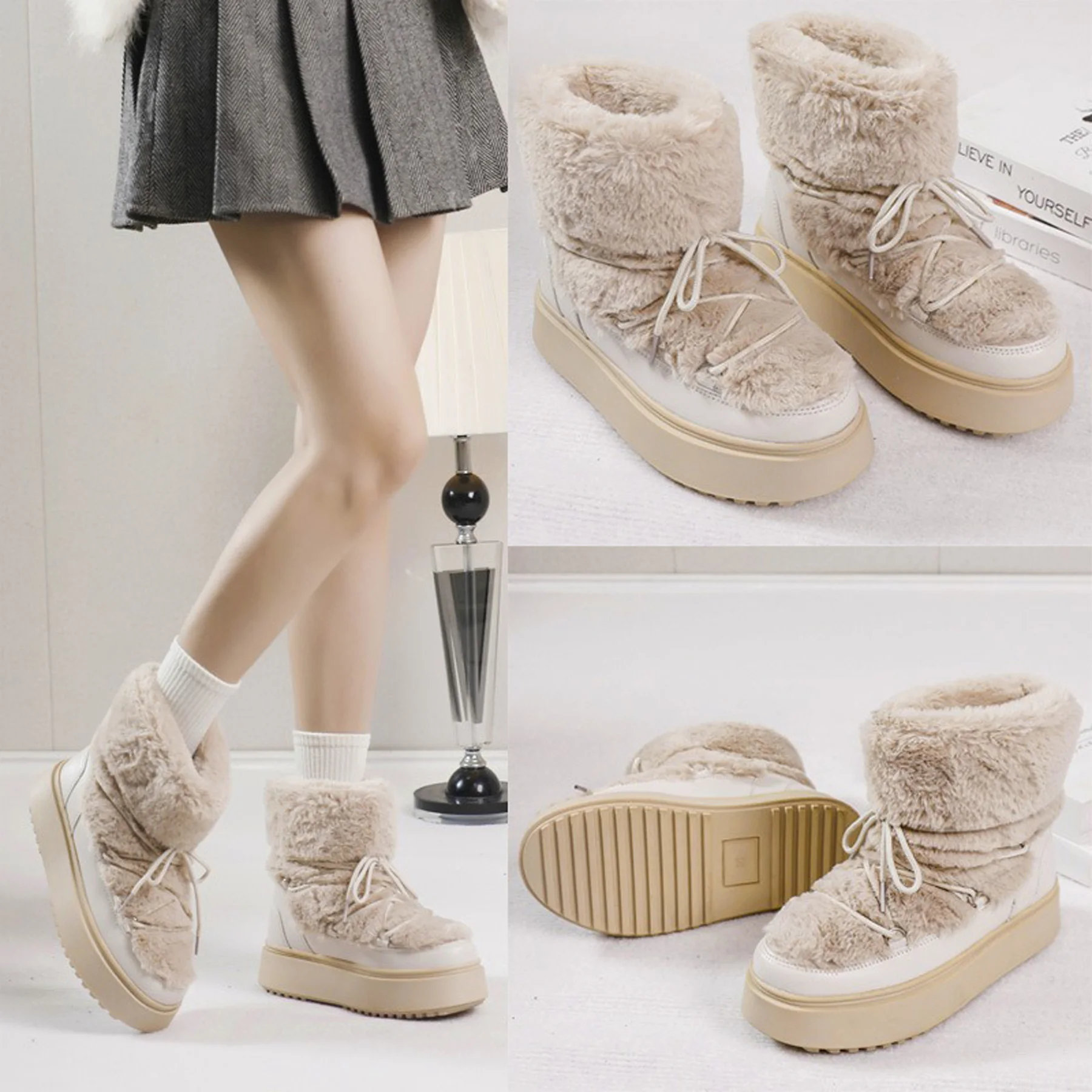 Faux Fur Snow Boots Women Winter Warm Waterproof Platform Ankle Boots Lace Up Beige Casual Outdoor Ski Shoes Hiking Boots
Faux Fur Snow Boots Women Winter Warm Waterproof Platform Ankle Boots Lace Up Beige Casual Outdoor Ski Shoes Hiking Boots
