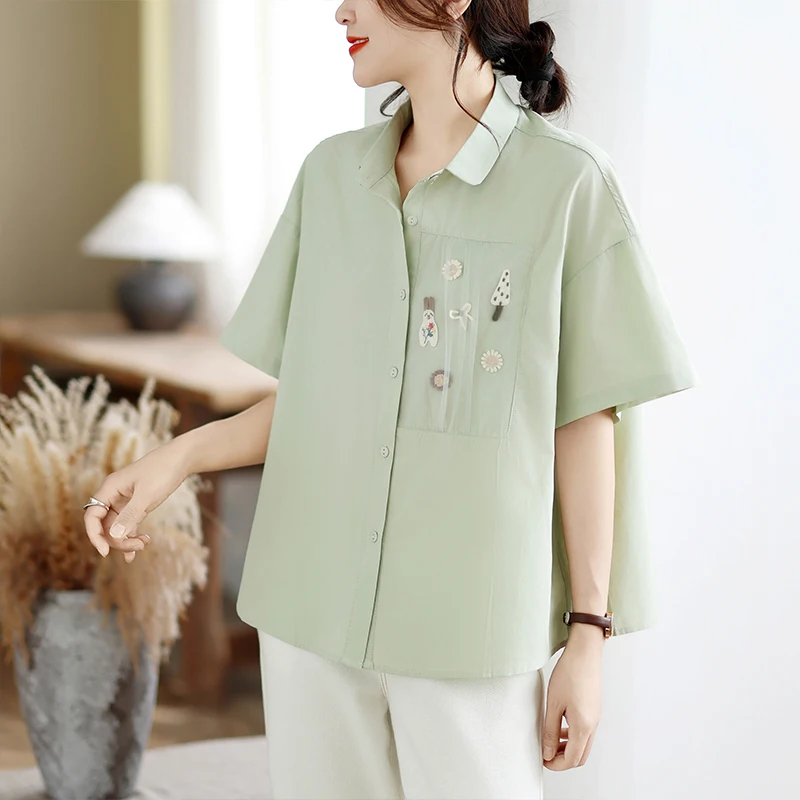 Fashionable Versatile Casual Short Sleeve Pure Cotton Loose Women's Shirt Design Sense plus Size Slimming Top Quality Fabric
Fashionable Versatile Casual Short Sleeve Pure Cotton Loose Women's Shirt Design Sense plus Size Slimming Top Quality Fabric