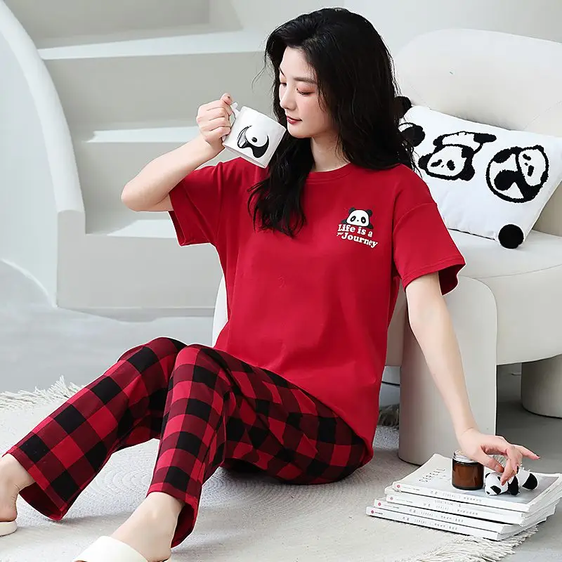 2026 Summer Short Sleeve Long Pants 100% Cotton Pajama Sets for Women Cute Cartoon Sleepwear Homewear Pijama Mujer Home Clothes
2026 Summer Short Sleeve Long Pants 100% Cotton Pajama Sets for Women Cute Cartoon Sleepwear Homewear Pijama Mujer Home Clothes