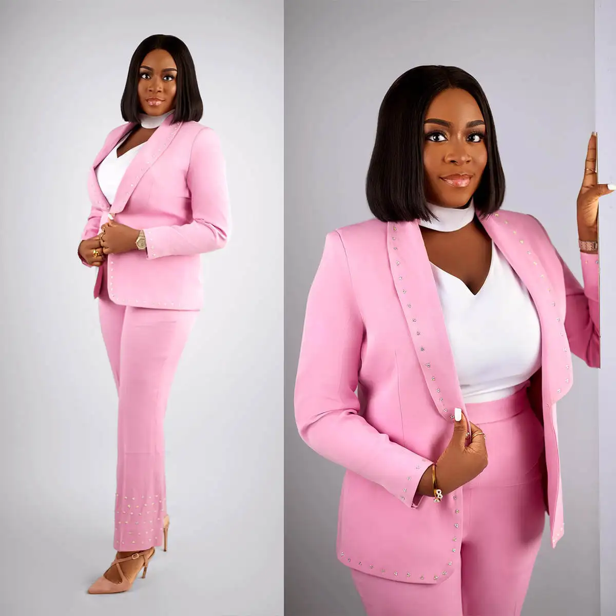 Plus Size Fashion Women Pants Suits 2 Pieces Beading Slim Fit One Button Mother Of Bride Blazer Jacket Wear Customized
Plus Size Fashion Women Pants Suits 2 Pieces Beading Slim Fit One Button Mother Of Bride Blazer Jacket Wear Customized