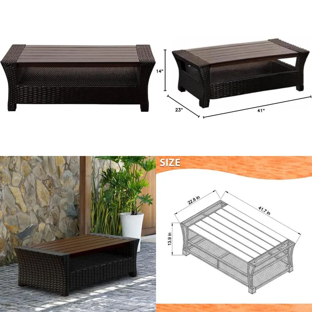 Синтетический плетеный журнальный столик с пластиковой деревянной поверхностью
Синтетический плетеный журнальный столик с пластиковой деревянной поверхностью