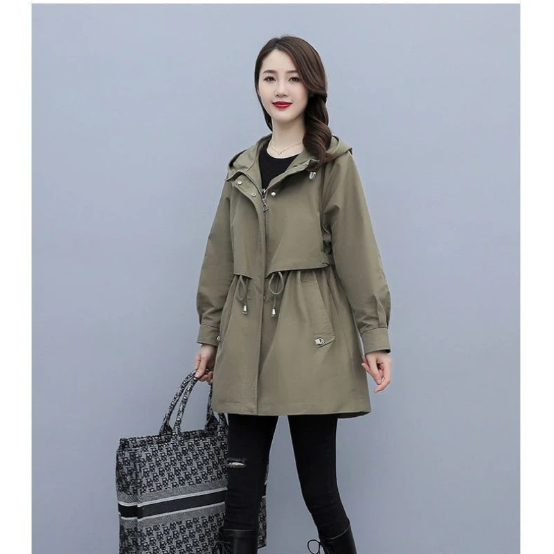 Women's Hooded Jacket Mid Length Jackets Full Zip Trench Coat with Drawcord at Waist Spring Autumn Outerwear
Women's Hooded Jacket Mid Length Jackets Full Zip Trench Coat with Drawcord at Waist Spring Autumn Outerwear