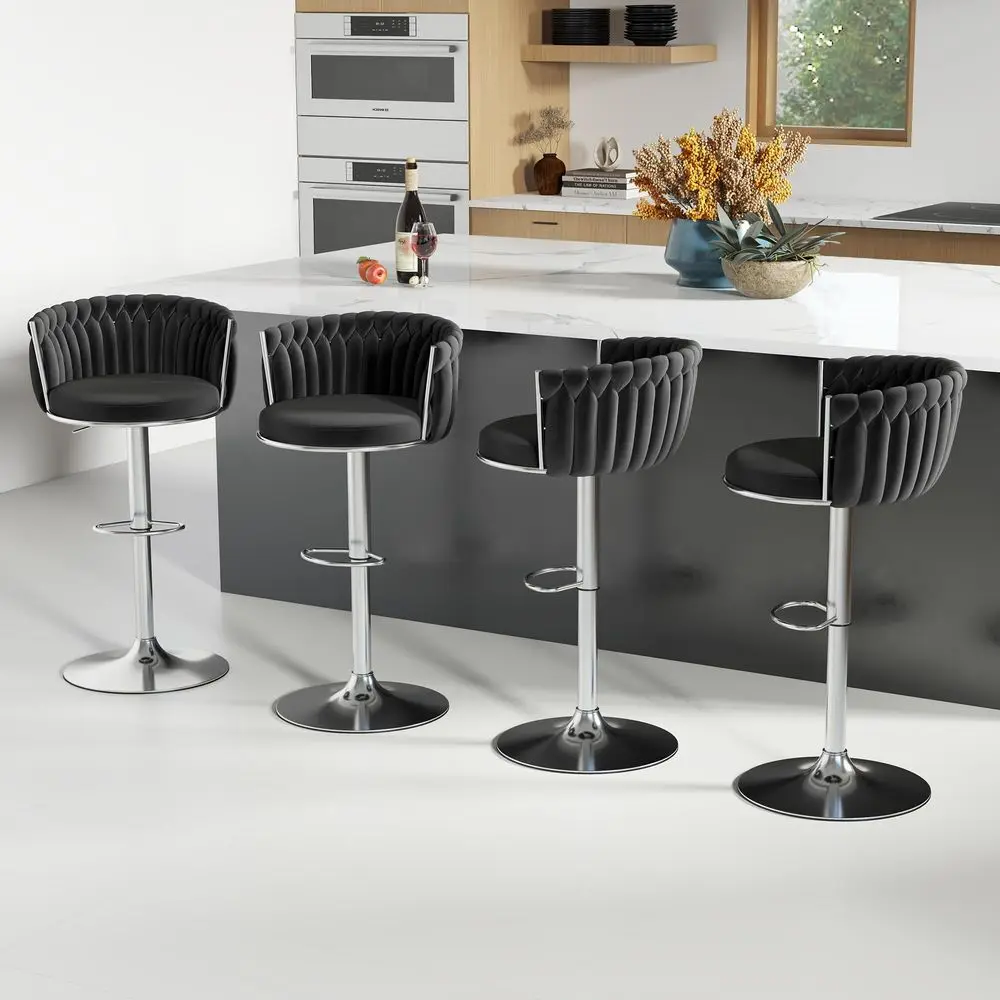 Silver Bar Stool Set of 4, Velvet Swivel Barstools, Height Adjustable Counter Stools with Woven Backrest, holstered Modern Lu
Silver Bar Stool Set of 4, Velvet Swivel Barstools, Height Adjustable Counter Stools with Woven Backrest, holstered Modern Lu