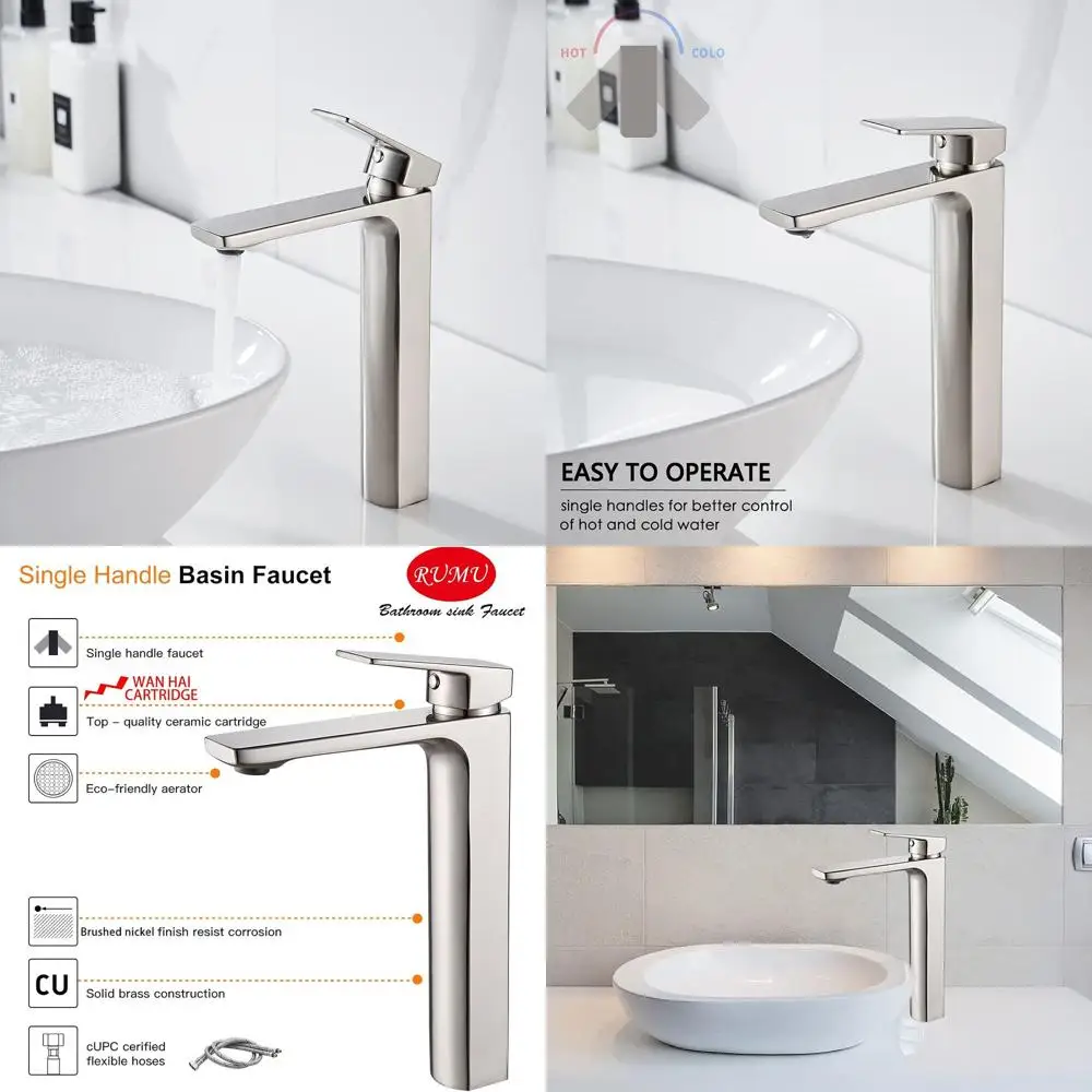 Single Handle Brushed Nickel Tall Bathroom Sink Faucet, Solid Brass Mixer Tap with 1.2 GPM for Vanity Lavatory Basin
Single Handle Brushed Nickel Tall Bathroom Sink Faucet, Solid Brass Mixer Tap with 1.2 GPM for Vanity Lavatory Basin