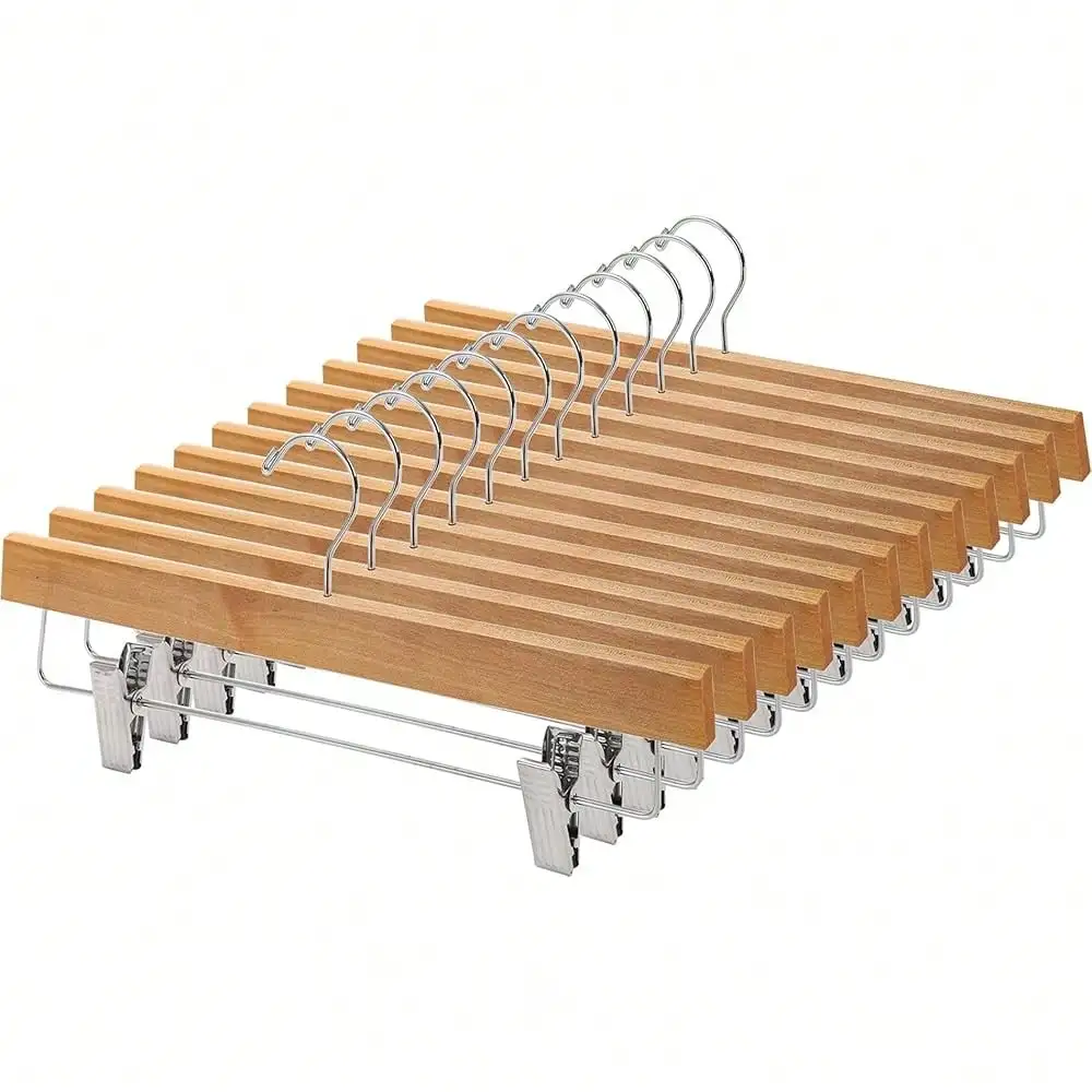 12 Pack Wooden Pants Skirt Hangers With Adjustable Clips, Solid Wood Jeans Hangers With Chromed Swivel Hook, Trouser Hanger For Men And Women's Clothing Closet Organizer
12 Pack Wooden Pants Skirt Hangers With Adjustable Clips, Solid Wood Jeans Hangers With Chromed Swivel Hook, Trouser Hanger For Men And Women's Clothing Closet Organizer
