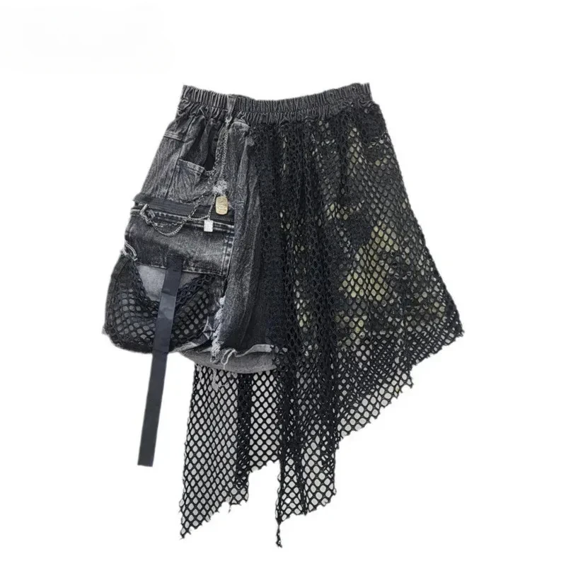 Women's Denim Shorts Elastic Waist Patchwork Irregular Camouflage Mesh Do Old Short Jeans 2025 Spring New Fashion
Women's Denim Shorts Elastic Waist Patchwork Irregular Camouflage Mesh Do Old Short Jeans 2025 Spring New Fashion