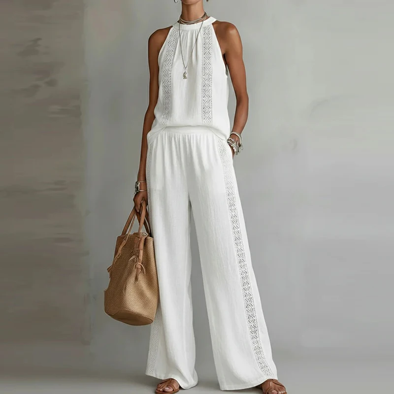 New Jacquard Vest Sleeveless T Shirt Loose Wide Leg Pants Suit Women Summer Casual Two Piece Set Holiday Commuting Outfits
New Jacquard Vest Sleeveless T Shirt Loose Wide Leg Pants Suit Women Summer Casual Two Piece Set Holiday Commuting Outfits