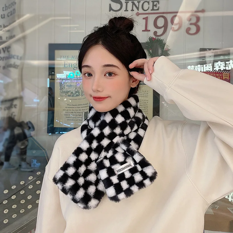 Women Winter Fashion Warm Thicken Scarfs Faux Rabbit Fur Plush Cross Collar Scarf Shawl Elegant Soft Comfortable Grid Scarf J19
Women Winter Fashion Warm Thicken Scarfs Faux Rabbit Fur Plush Cross Collar Scarf Shawl Elegant Soft Comfortable Grid Scarf J19