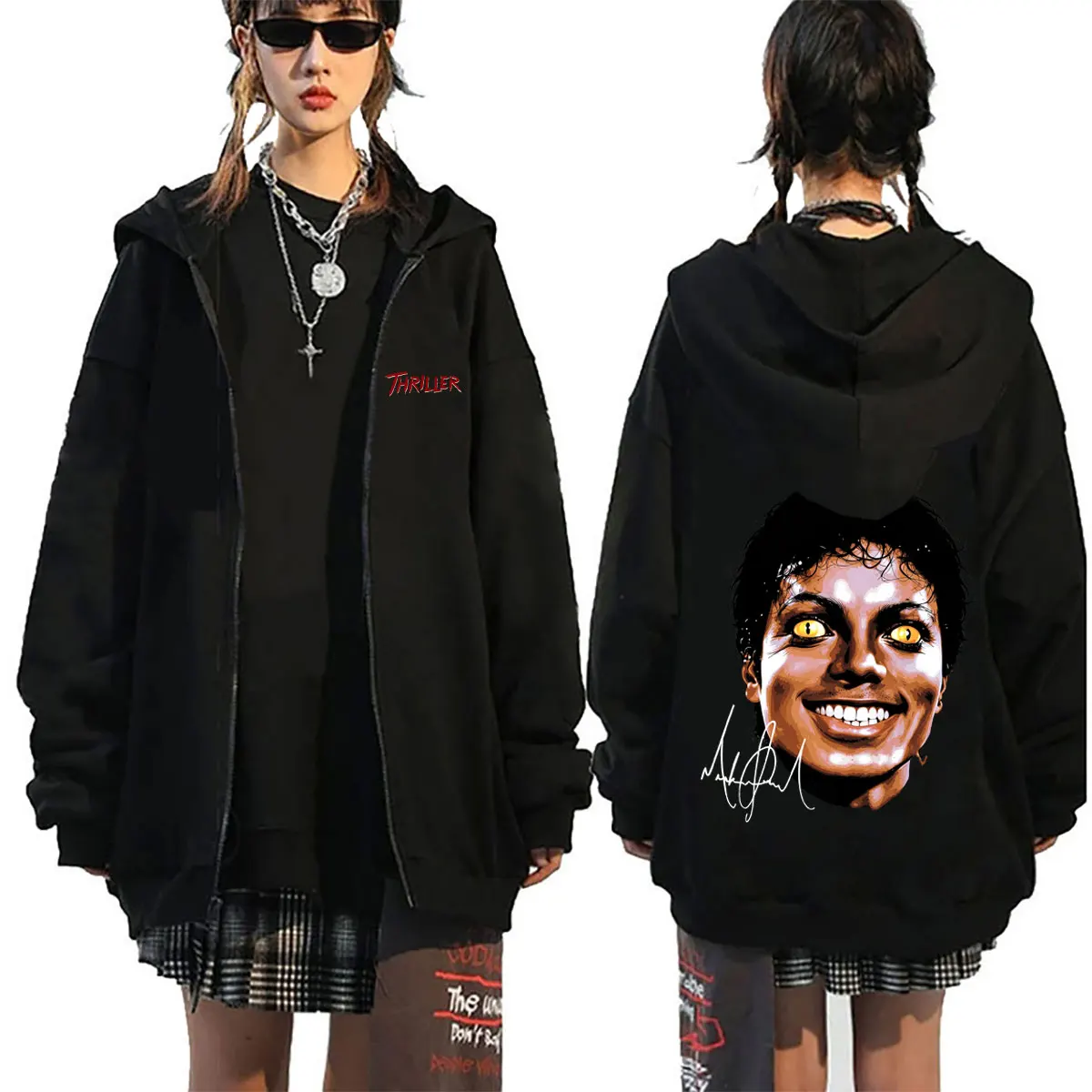 Classic Vintage Michael Jackson Thriller Zipper Hoodie Men Vintage Gothic Rock Zip Up Jacket Men's Oversized Zip Up Sweatshirts
Classic Vintage Michael Jackson Thriller Zipper Hoodie Men Vintage Gothic Rock Zip Up Jacket Men's Oversized Zip Up Sweatshirts
