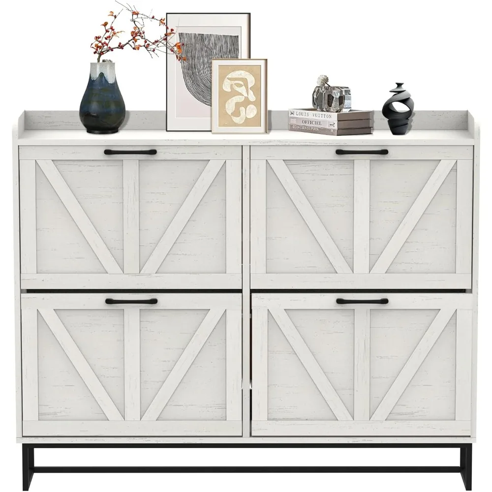 Shoe cabinet with 4 flip drawers, narrow hidden shoe cabinet with metal legs and adjustable shelves, independent sliding rails
Shoe cabinet with 4 flip drawers, narrow hidden shoe cabinet with metal legs and adjustable shelves, independent sliding rails