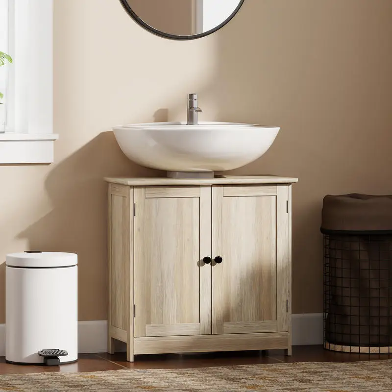 Bathroom Vanity, 24" Pedestal Sink Bathroom Vanity Furniture with 2 Doors and Shelf, Grey Wood Grain
Bathroom Vanity, 24" Pedestal Sink Bathroom Vanity Furniture with 2 Doors and Shelf, Grey Wood Grain