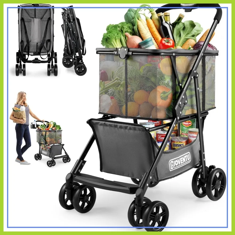 Newly Upgraded Folding Shopping Cart, 80lbs Collapsible Grocery Cart with Removable Basket & 360° Swivel Wheels, Single-hand Fold, Portable Personal Stroller for Groceries
Newly Upgraded Folding Shopping Cart, 80lbs Collapsible Grocery Cart with Removable Basket & 360° Swivel Wheels, Single-hand Fold, Portable Personal Stroller for Groceries