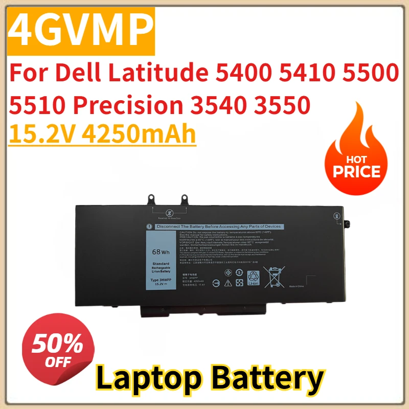 Brand New Replacement Laptop Battery 15.2V 4250mAh 4GVMP For Dell Latitude 5400 5410 5500 5510 Precision 3540 3550
Brand New Replacement Laptop Battery 15.2V 4250mAh 4GVMP For Dell Latitude 5400 5410 5500 5510 Precision 3540 3550