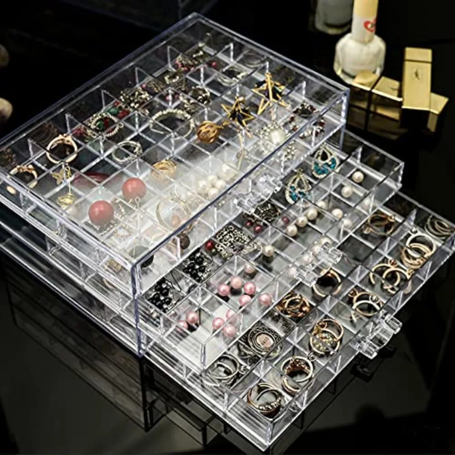 Earring Storage Box Organizer 3 Drawers Acrylic Jewelry Storage Box Holder Transparent Jewelry Display Stand with 72 Small Comp
Earring Storage Box Organizer 3 Drawers Acrylic Jewelry Storage Box Holder Transparent Jewelry Display Stand with 72 Small Comp