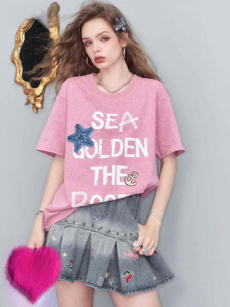 Pink Letter Print Short Sleeve T-Shirt Women's Loose Casual Leisure Top Elfsack Summer Fashion Streetwear round Neck Tee
Pink Letter Print Short Sleeve T-Shirt Women's Loose Casual Leisure Top Elfsack Summer Fashion Streetwear round Neck Tee