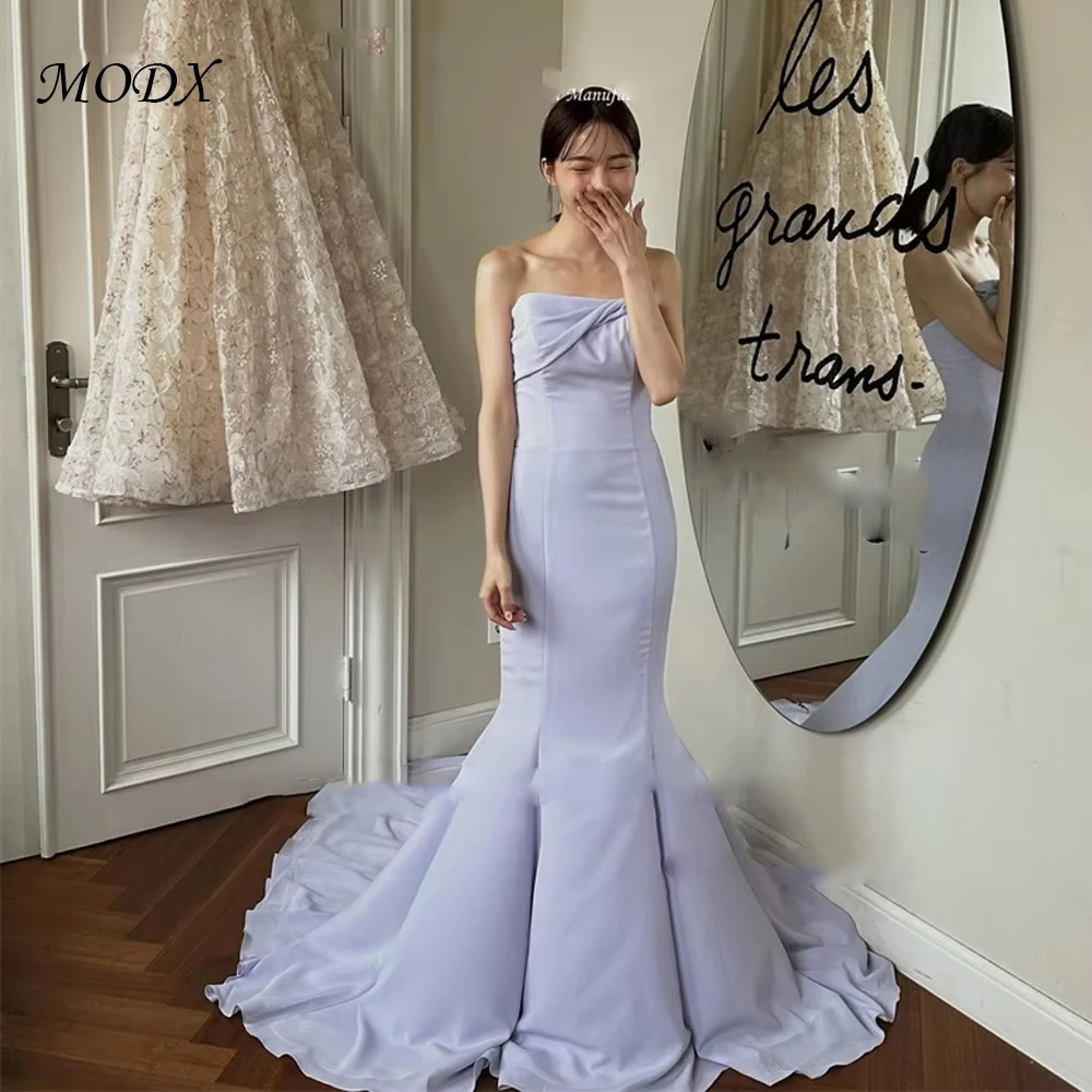MODX Simple Lavender Mermaid Evening Dresses Korea Wedding Dress Photoshoot Strapless Soft Satin Sweep Train Formal Party Dress
MODX Simple Lavender Mermaid Evening Dresses Korea Wedding Dress Photoshoot Strapless Soft Satin Sweep Train Formal Party Dress