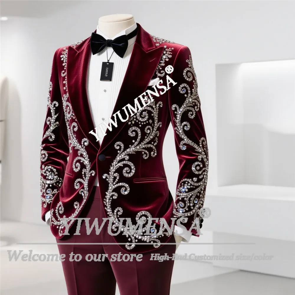 Glittering Beaded Crystals Tuxedo Suits Silm Fit Velvet Single Breasted Men's Blazers 2 Pieces Customizedcostume homme mariage
Glittering Beaded Crystals Tuxedo Suits Silm Fit Velvet Single Breasted Men's Blazers 2 Pieces Customizedcostume homme mariage