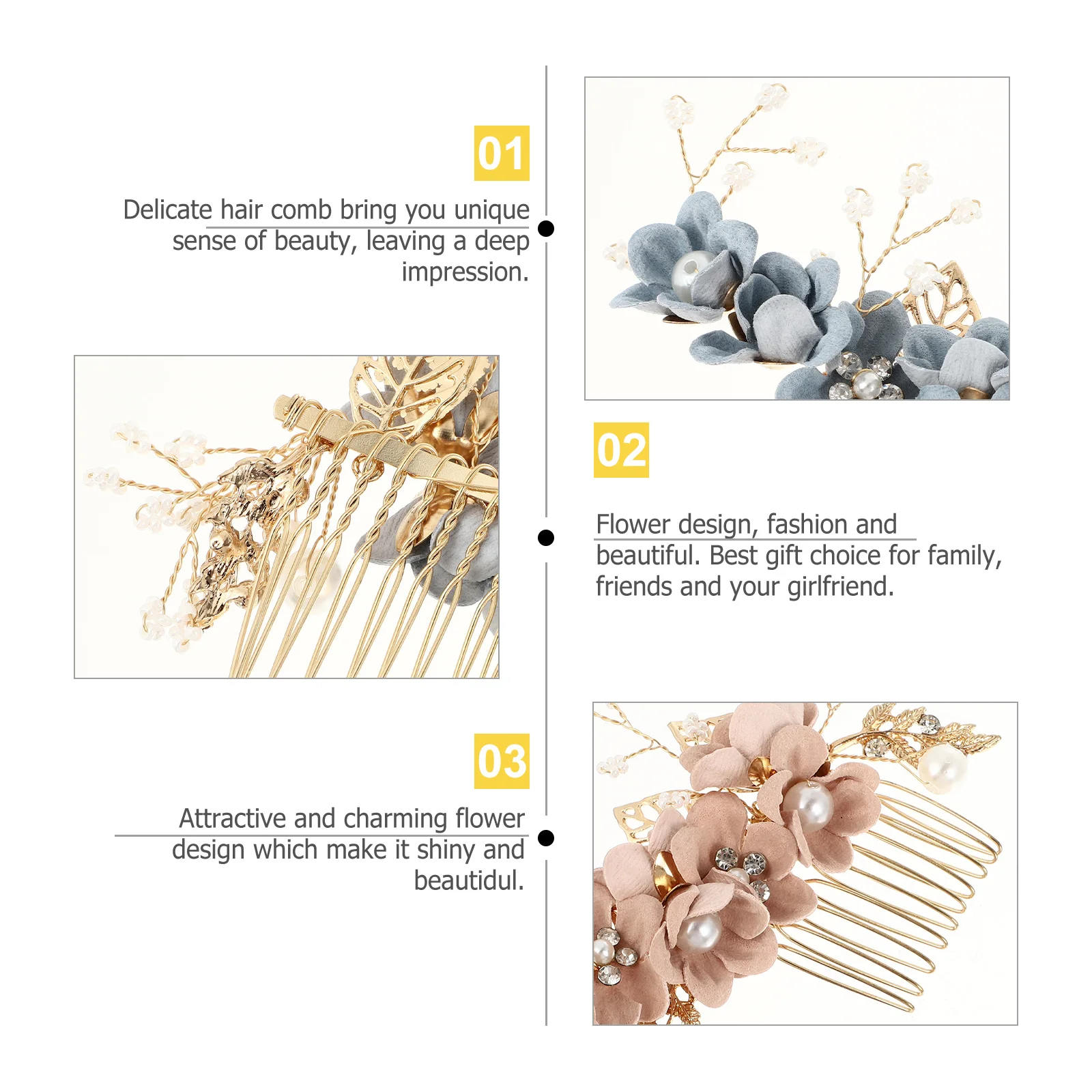 3Pcs Handmade Alloy Flower Bridal Hair Comb Wedding Hair Accessories for Bride Party Prom Anniversary Bridal Headdress 
3Pcs Handmade Alloy Flower Bridal Hair Comb Wedding Hair Accessories for Bride Party Prom Anniversary Bridal Headdress