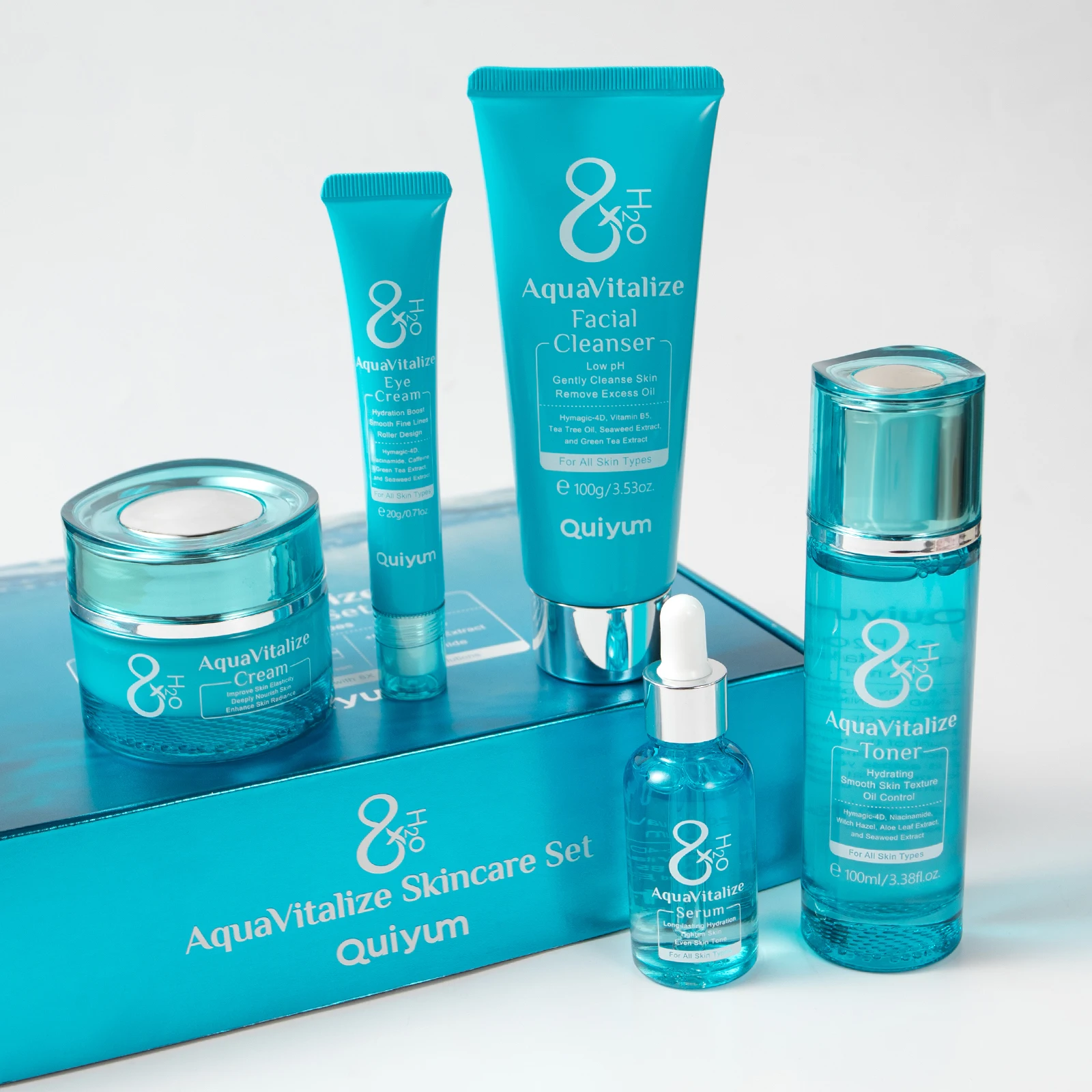 Quiyum 8X H2O AquaVitalize 5‑Pcs Skincare Set Hydrating Daily Facial Care Kit Cleanser Toner Serum Eye Cream Cream for All Skin
Quiyum 8X H2O AquaVitalize 5‑Pcs Skincare Set Hydrating Daily Facial Care Kit Cleanser Toner Serum Eye Cream Cream for All Skin