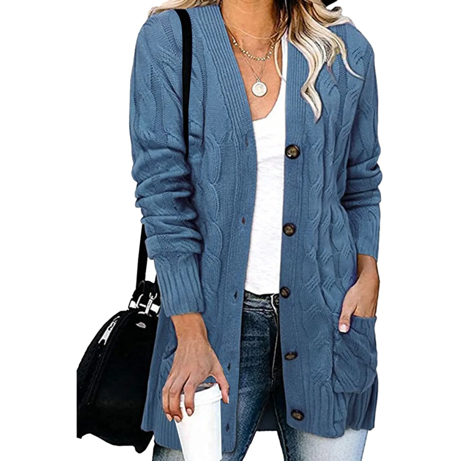Autumn Solid Color Knitted Cardigan Sweater Women Big Pocket Design Coat V-neck Female Jumpers Casaul Open Stitch Outerwear
Autumn Solid Color Knitted Cardigan Sweater Women Big Pocket Design Coat V-neck Female Jumpers Casaul Open Stitch Outerwear