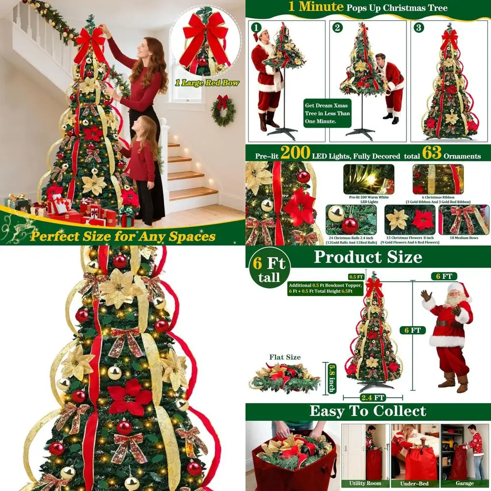 Складная рождественская елка длиной 6 футов с 200 светодиодными лампами, 8 режимами, таймером, 64 украшениями, внутри и снаружи
Складная рождественская елка длиной 6 футов с 200 светодиодными лампами, 8 режимами, таймером, 64 украшениями, внутри и снаружи