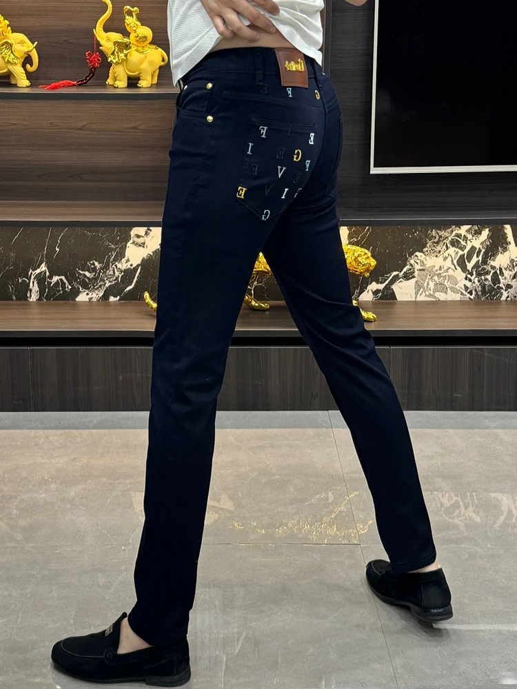 Fashionable Embroidered Slim Fit Jeans Men's Summer Thin Straight Casual Style Cotton Polyester Blend Elastic Waist Pants
Fashionable Embroidered Slim Fit Jeans Men's Summer Thin Straight Casual Style Cotton Polyester Blend Elastic Waist Pants
