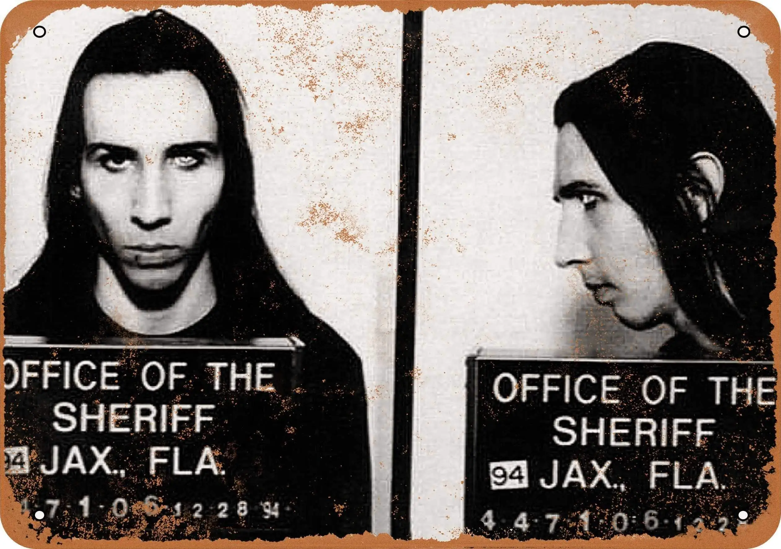 Metal Tin Sign 1994 Marilyn Manson Mug Shot Vintage Wall Plaque Man Cave Poster Decorative Sign Home Decor for Indoor Outdoor
Metal Tin Sign 1994 Marilyn Manson Mug Shot Vintage Wall Plaque Man Cave Poster Decorative Sign Home Decor for Indoor Outdoor
