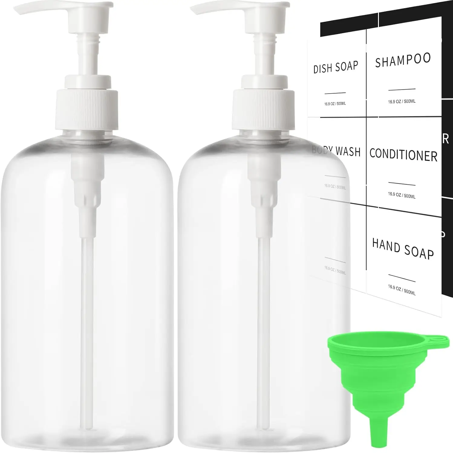 Thickened Plastic Soap Dispenser Set, 16.9 oz Each, Clear, with Waterproof Labels for Kitchen & Bathroom
Thickened Plastic Soap Dispenser Set, 16.9 oz Each, Clear, with Waterproof Labels for Kitchen & Bathroom
