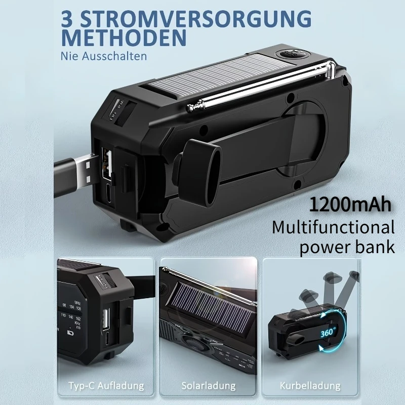 Portable Emergency Power Bank,Hand Crank Solar Charging,AM/FM/Weather Alerts, Emergency Beacon-Emergency Communication Device
Portable Emergency Power Bank,Hand Crank Solar Charging,AM/FM/Weather Alerts, Emergency Beacon-Emergency Communication Device