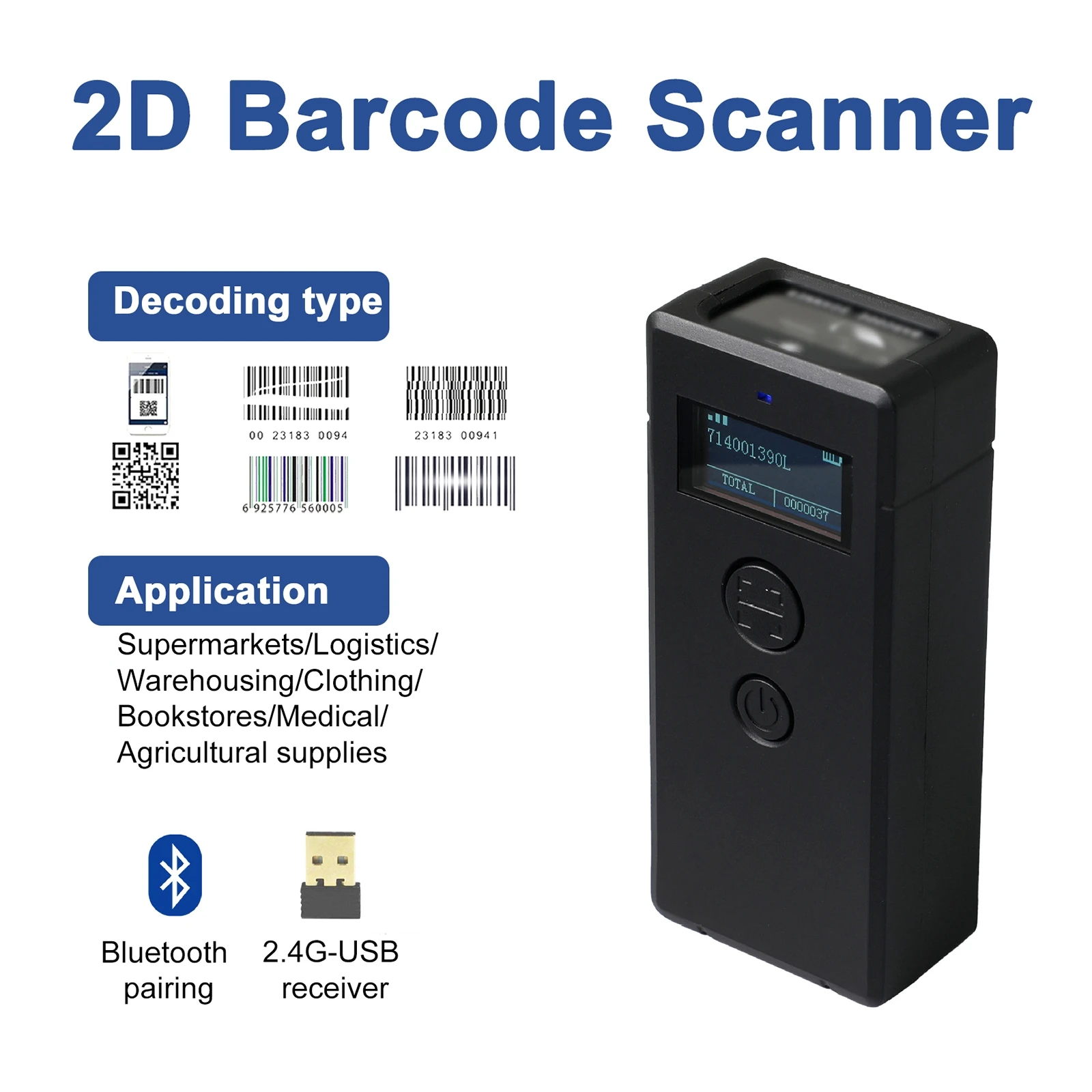 Mini Wireless 1D/2D Code Handheld Barcode Scanner Portable Scanner with Screen Scanner Warehouse Express StorageScanner
Mini Wireless 1D/2D Code Handheld Barcode Scanner Portable Scanner with Screen Scanner Warehouse Express StorageScanner