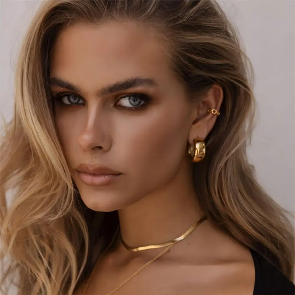 18K Gold Plated Trendy Stainless Steel Earrings for Women Simple Geometric Metal Statement Jewelry Waterproof
18K Gold Plated Trendy Stainless Steel Earrings for Women Simple Geometric Metal Statement Jewelry Waterproof