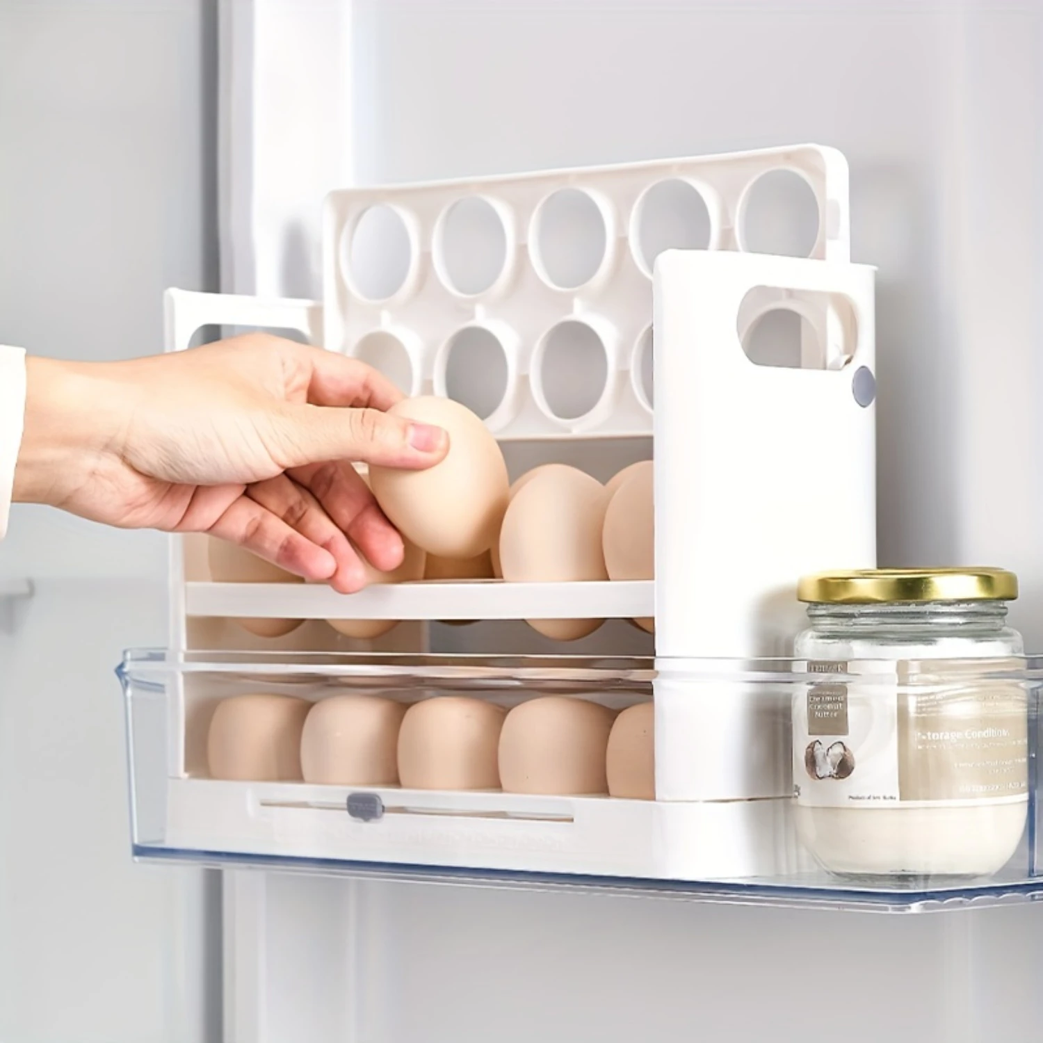 Double Layer Egg Holder for Refrigerator Side Door, Food Grade Plastic Egg Box, Fresh-Keeping Flip Design Egg Tray, Fridge Egg
Double Layer Egg Holder for Refrigerator Side Door, Food Grade Plastic Egg Box, Fresh-Keeping Flip Design Egg Tray, Fridge Egg