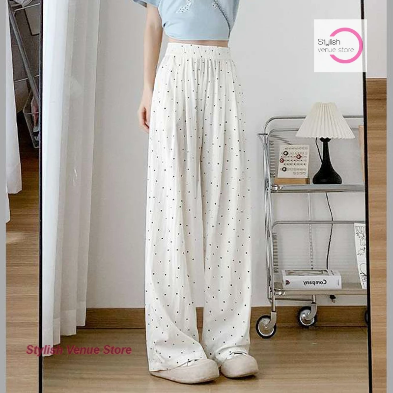 Japanese ice silk white polka-dot Yamamoto pants women's summer thin loose new fashion high waist drape casual wide-leg pants.
Japanese ice silk white polka-dot Yamamoto pants women's summer thin loose new fashion high waist drape casual wide-leg pants.